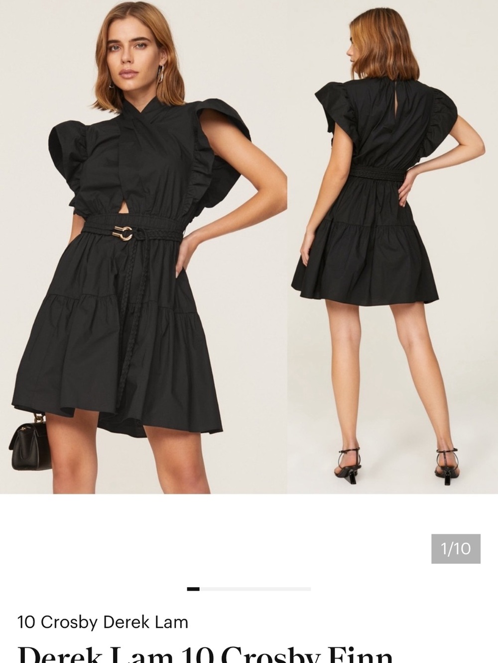Women's Black Short Sleeve Tiered Belted Dress. Derek Lam size 6